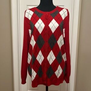 Croft & Barrow Red Argyle Cardigan Sweater